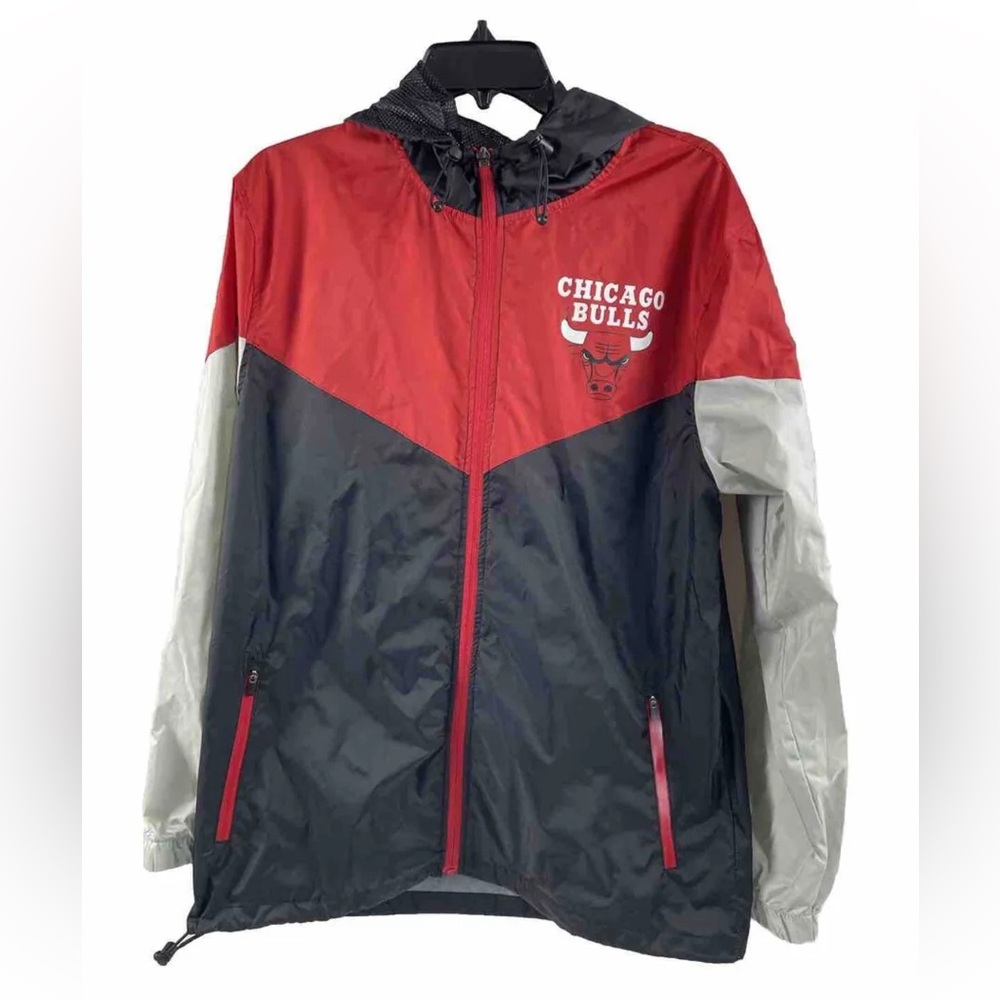 Retro Look Chicago Bulls Jacket Coat Zip Up Hood NBA Air Michael Jordan VTG Sz M